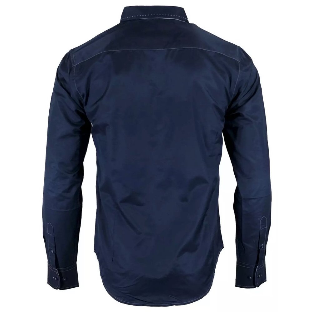 Black Men's long Sleeve Button down Shirt navy - Picture 2 of 9